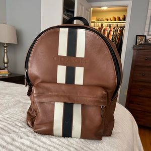 Coach Leather Bookbag Blue Varsity Stripe